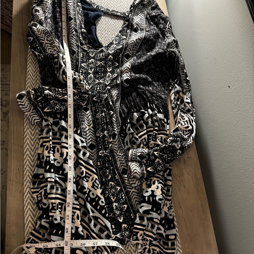 Free People Monochrome Patterned Long Sleeve Dress - Picture 3 of 9